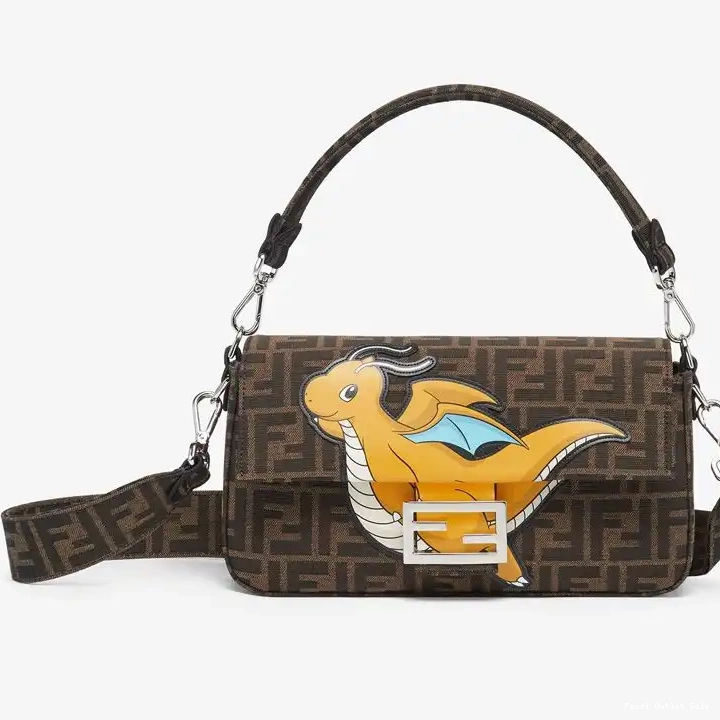 Baguette Yellow Bag Brown Fendi Motif Dragon Pokmon Fabric Medium In FF 0629